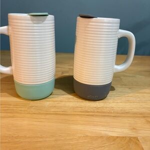 Ceramic Mugs with Silicone Base - White and Gray/Green